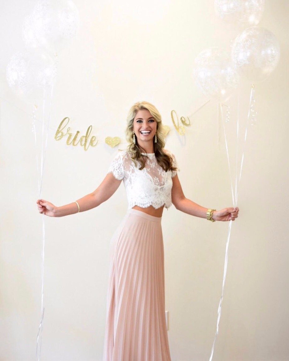 bride to be outfit for her bridal shower