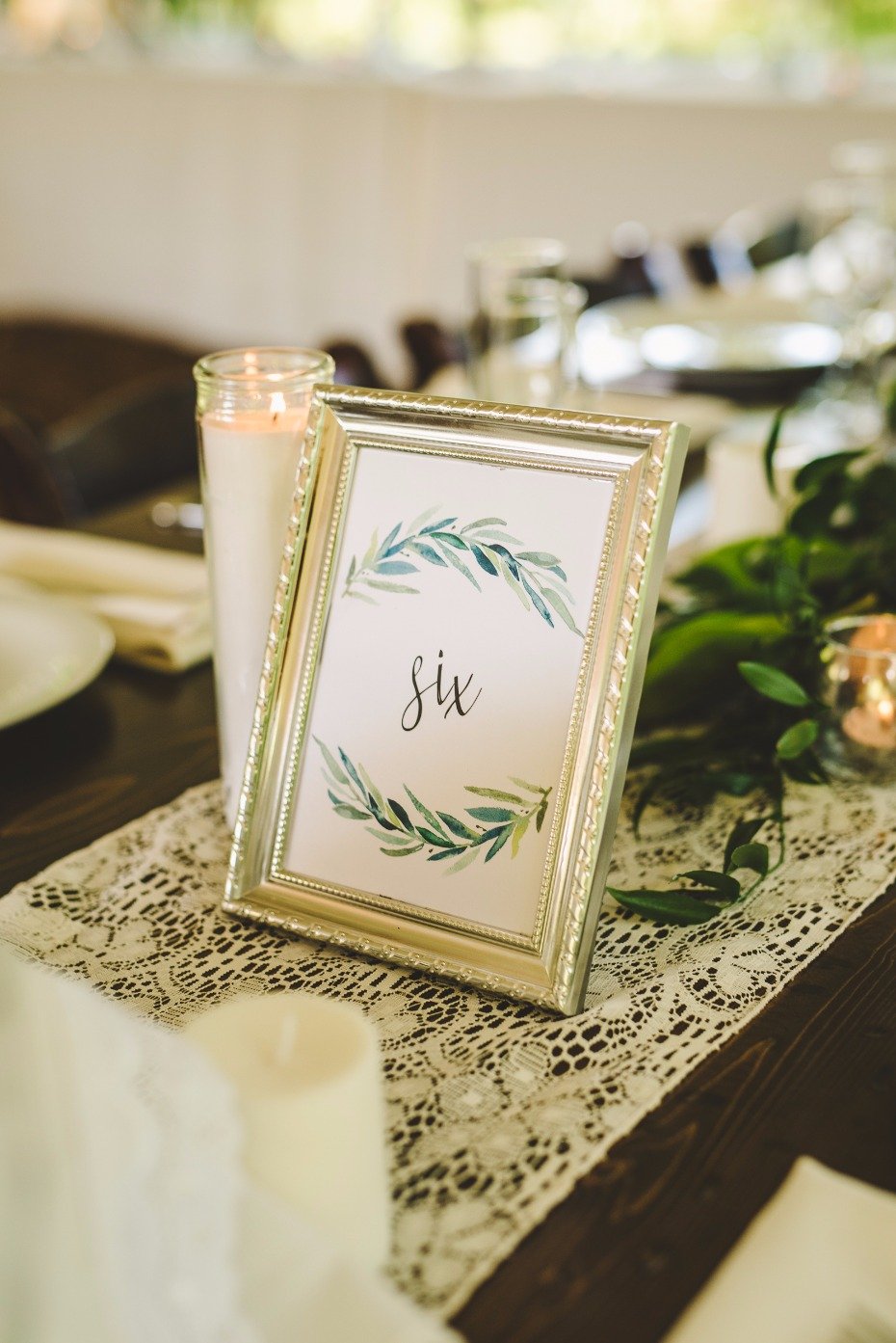 framed greenery inspired table numbers