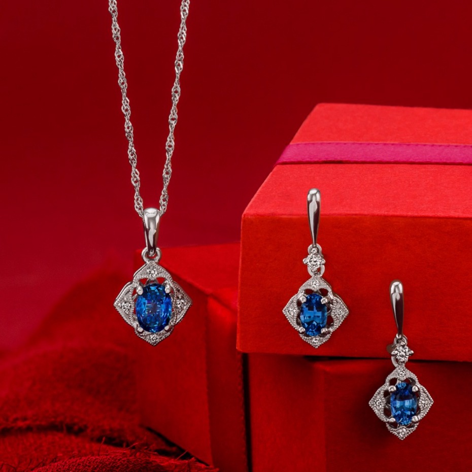 Holiday gift idea for her -blue sapphires and diamonds