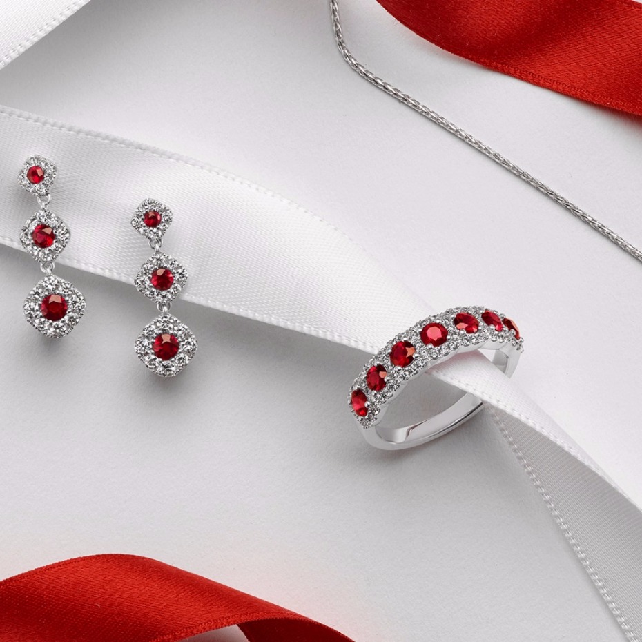 Holiday gift idea for her - rubies and diamond jewelry set