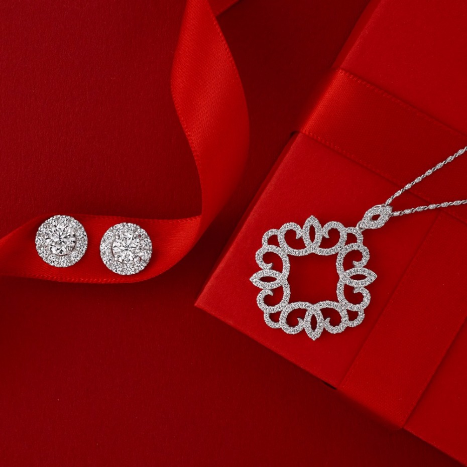 Holiday gift idea for her - diamond earrings and necklace