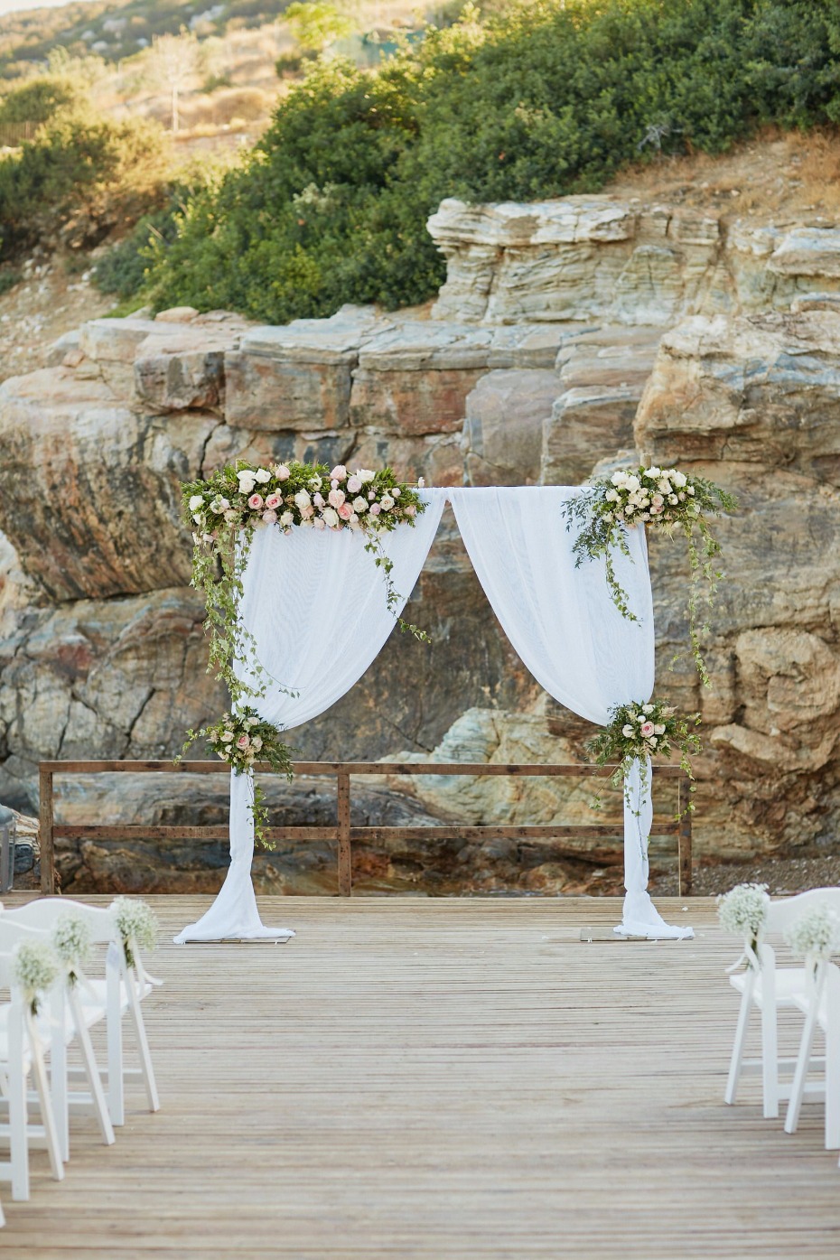 flower accented wedding curtain backdrop