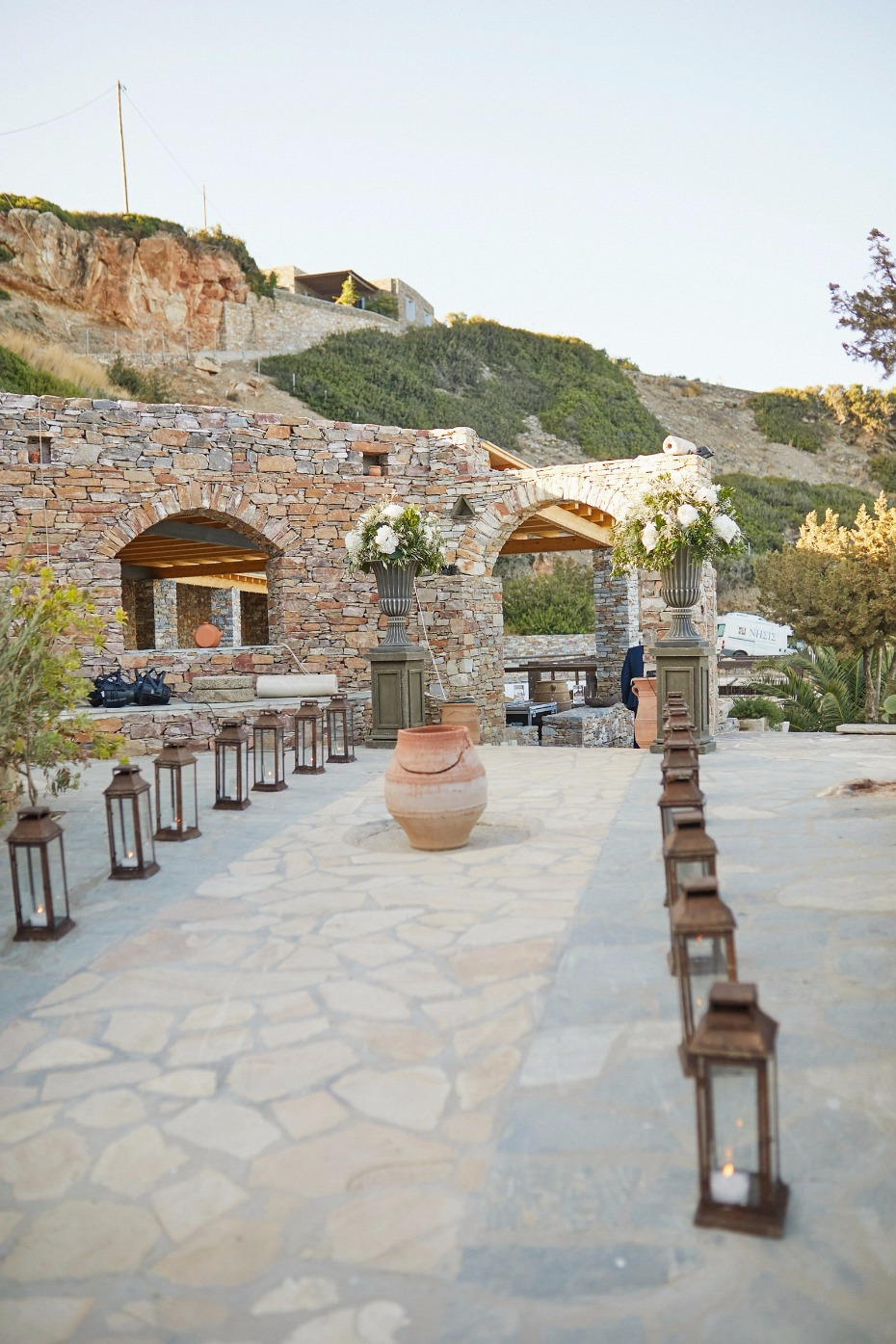 lantern lined wedding path