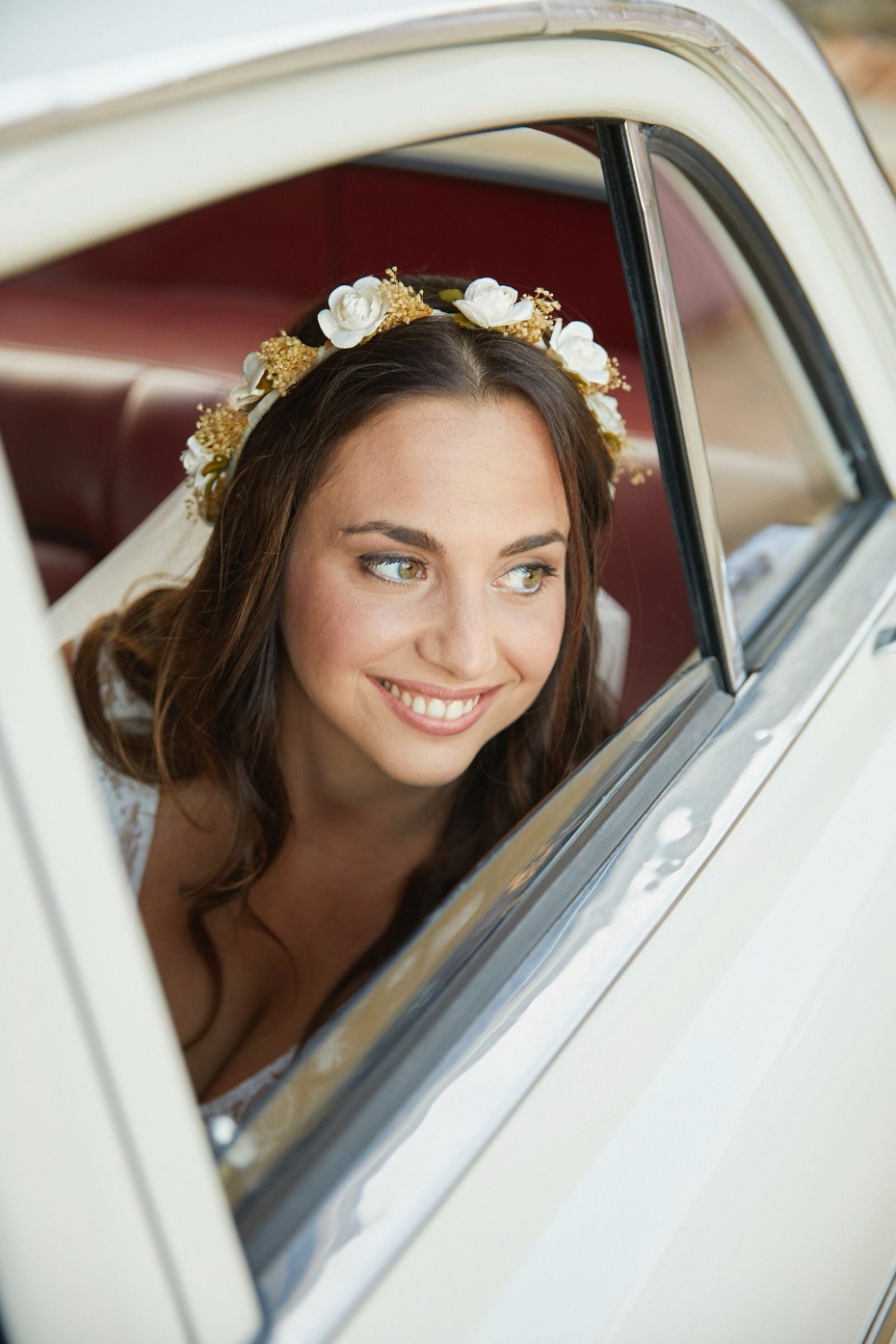 here comes the bride riding in vintage style