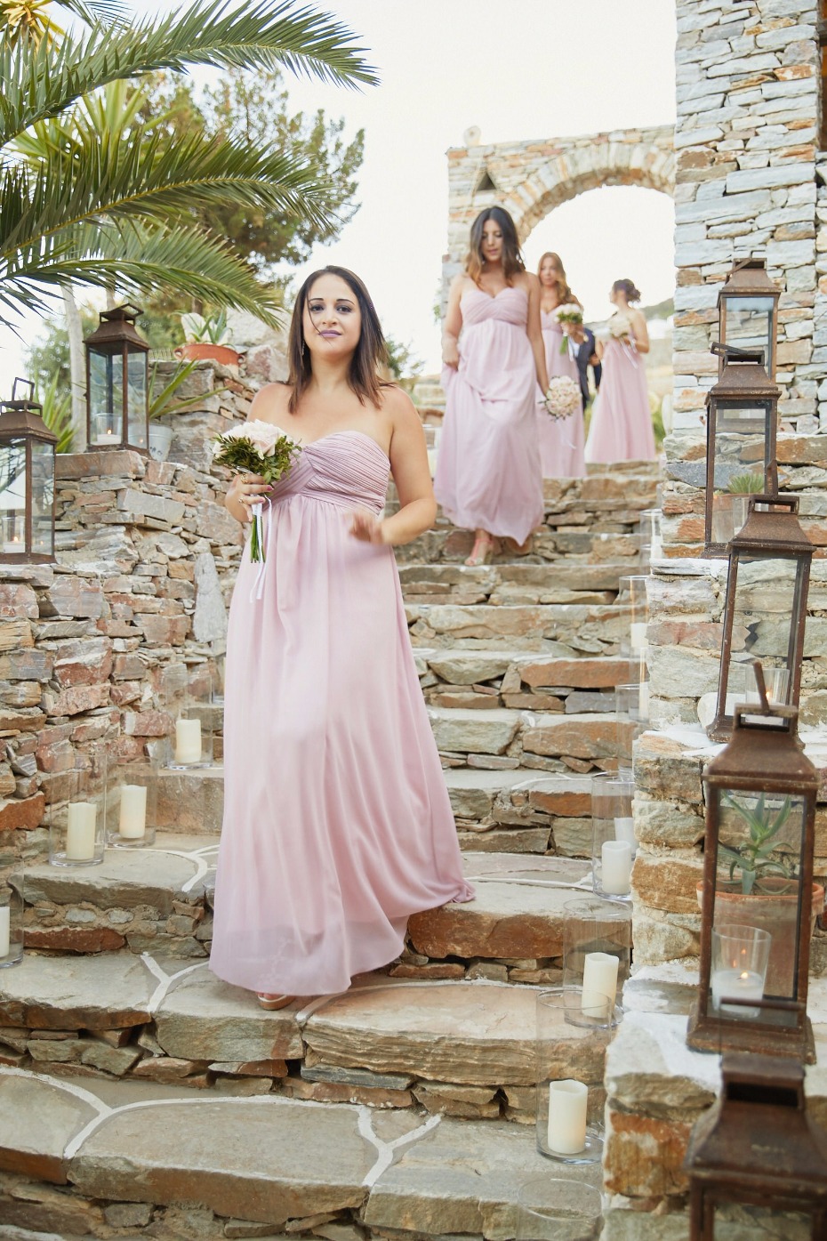 blush strapless bridesmaid dresses
