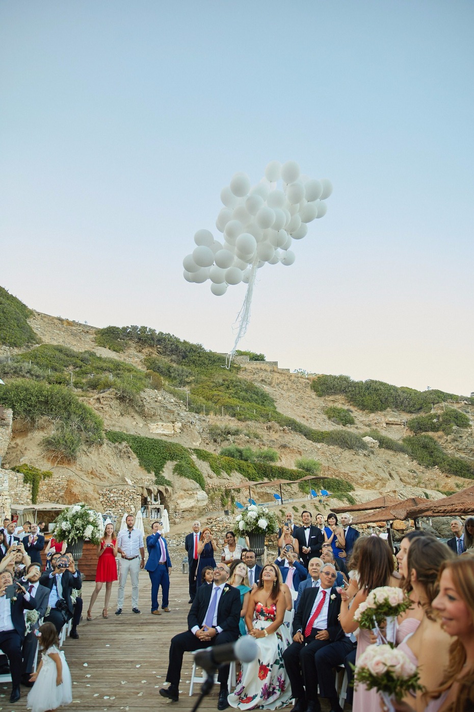 white wedding balloon release