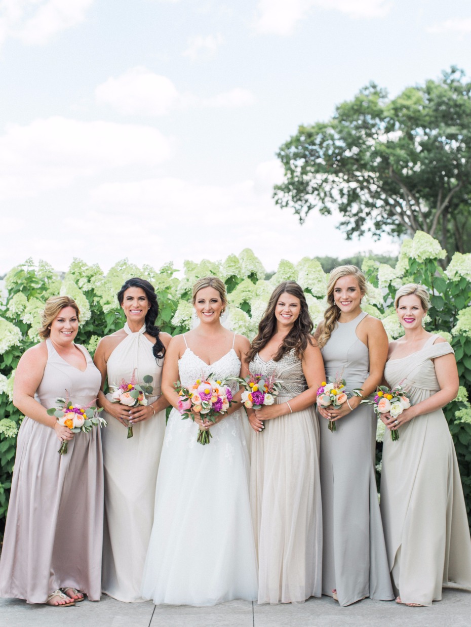 off white and grey bridesmaids dresses