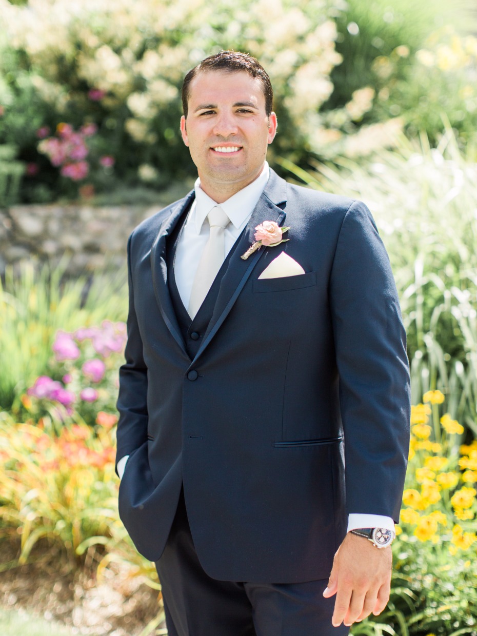 classic navy three piece suit for the groom
