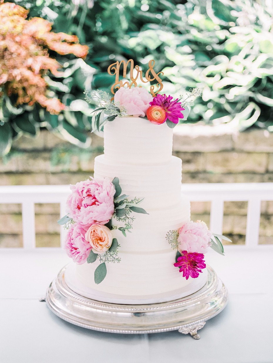 floral accented wedding cake