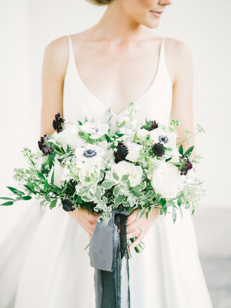 White, green and black bouquet