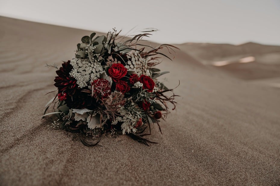 deep red bouquet for your fall desert engagement