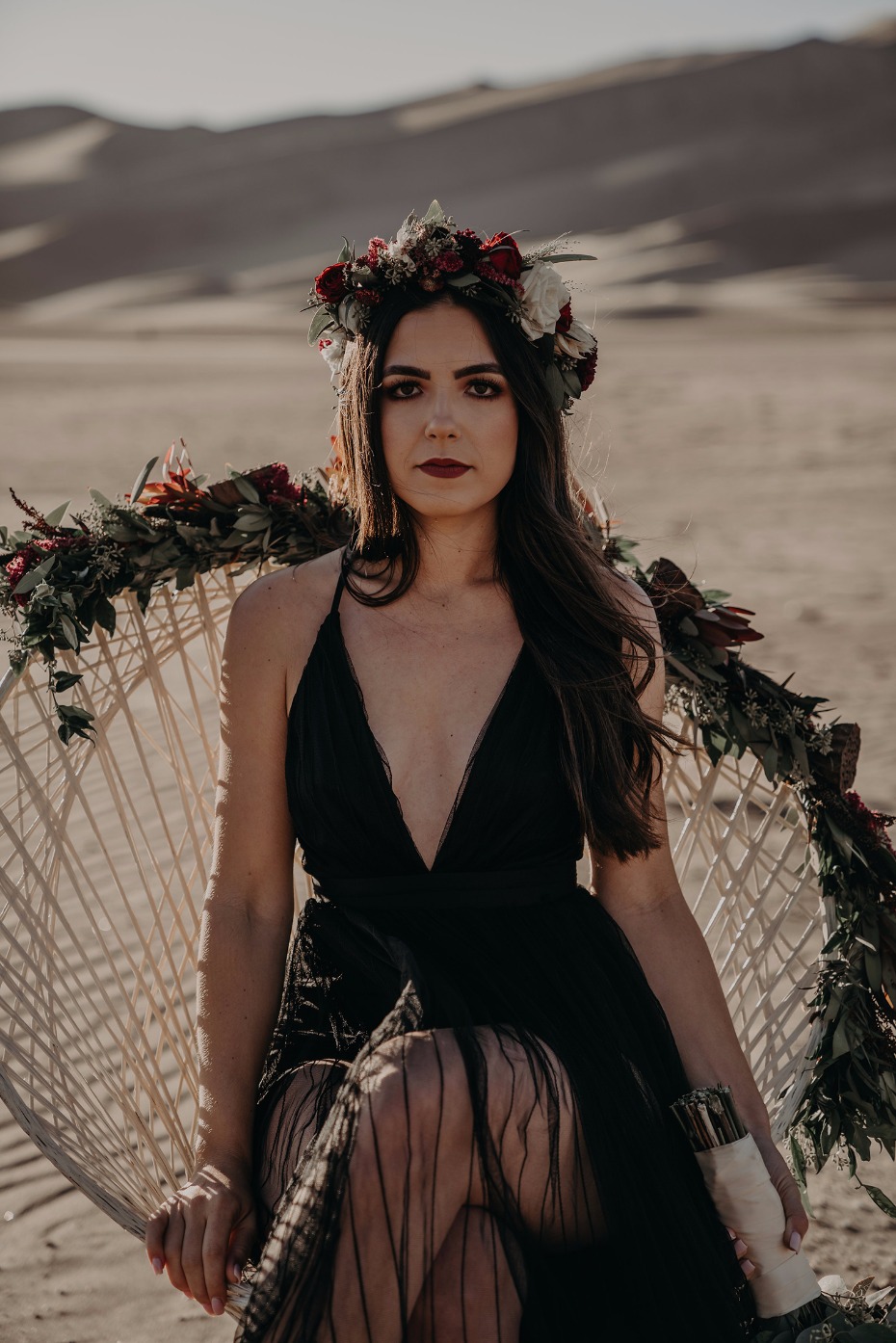 moody boho bride at her fall desert wedding