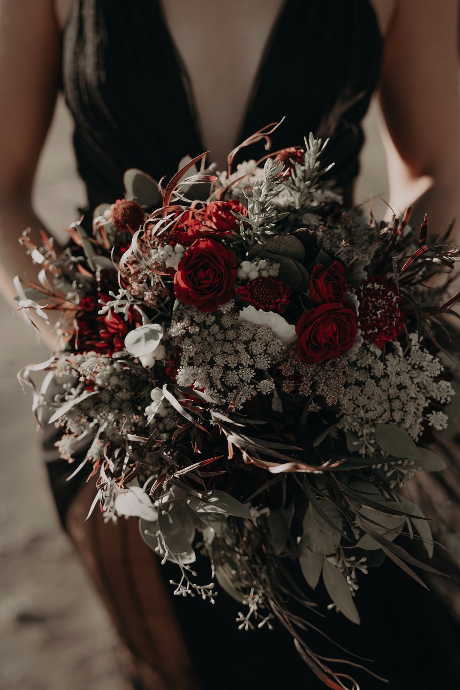 autumn themed red Fall wedding bouquet