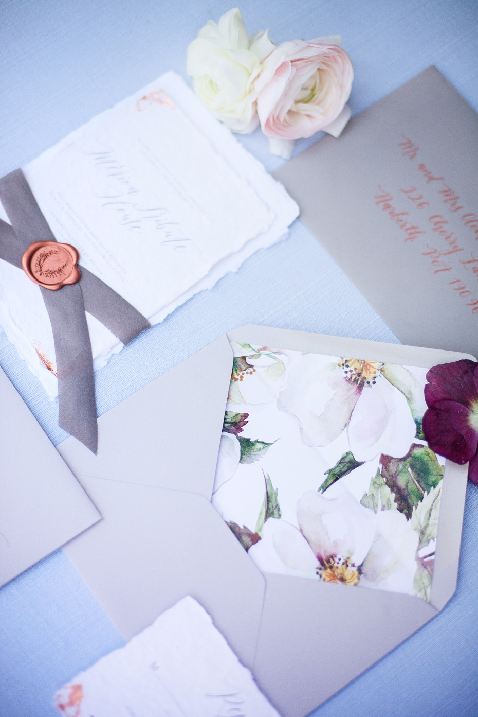 romantic floral and vintage style wedding stationery