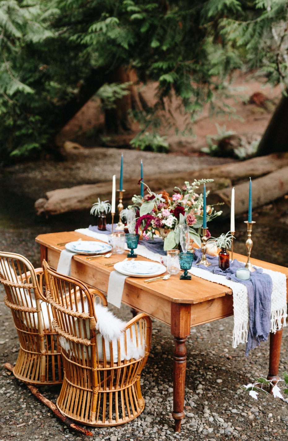 boho wedding table with a rustic chic vibe
