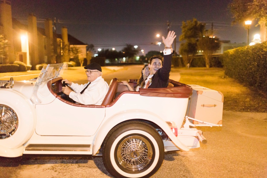 classic car wedding getaway car