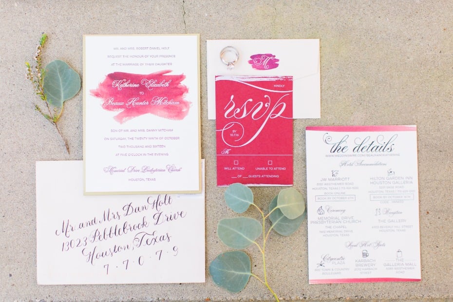 gold and red wedding invitation suite