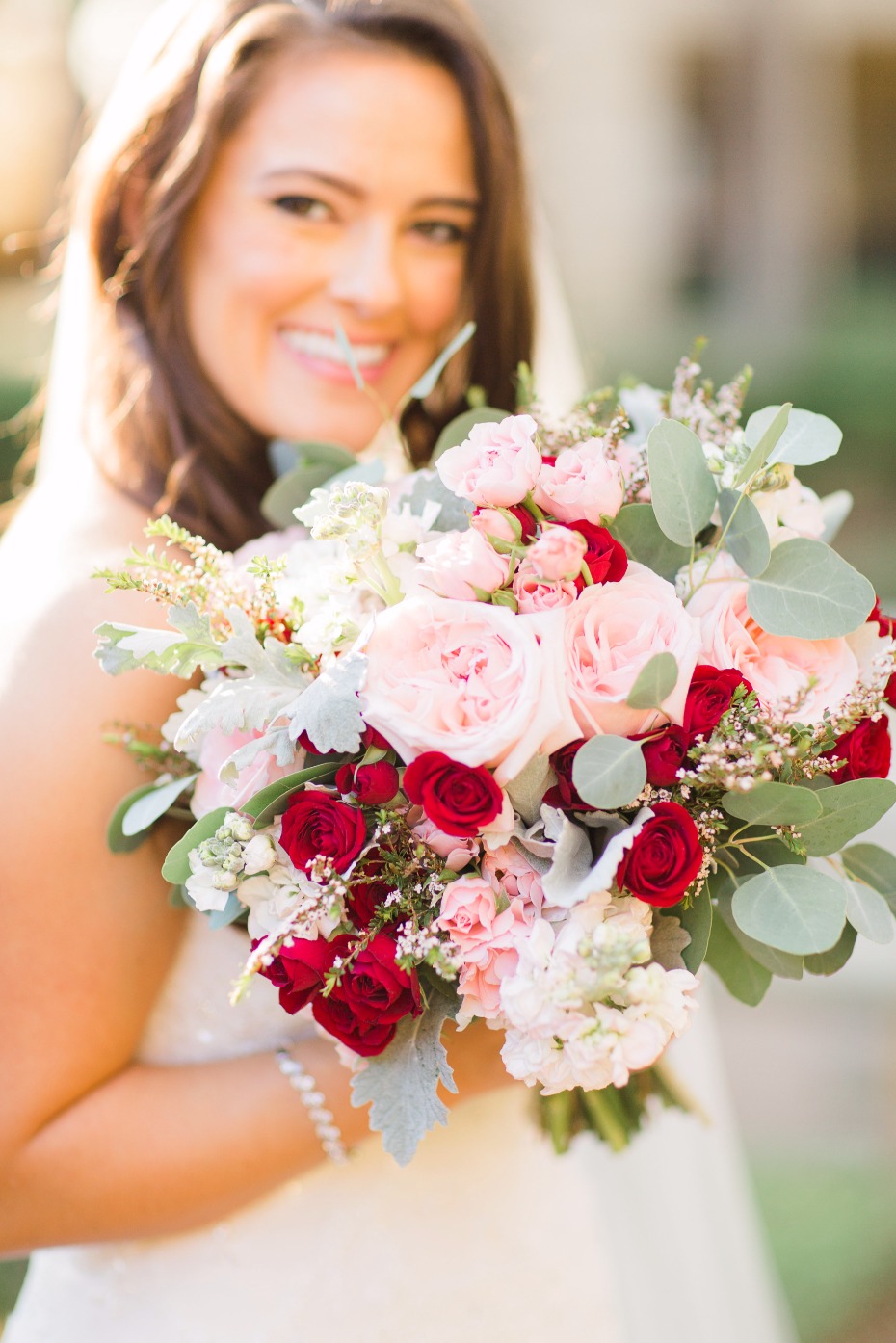 pink and red wedding bouquet
