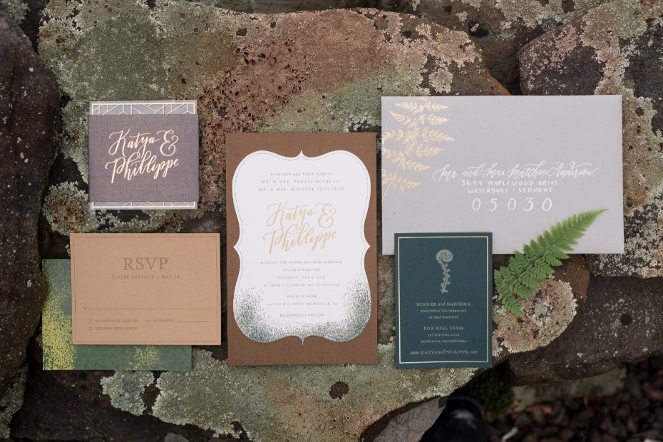 rustic chic letterpress wedding invitations
