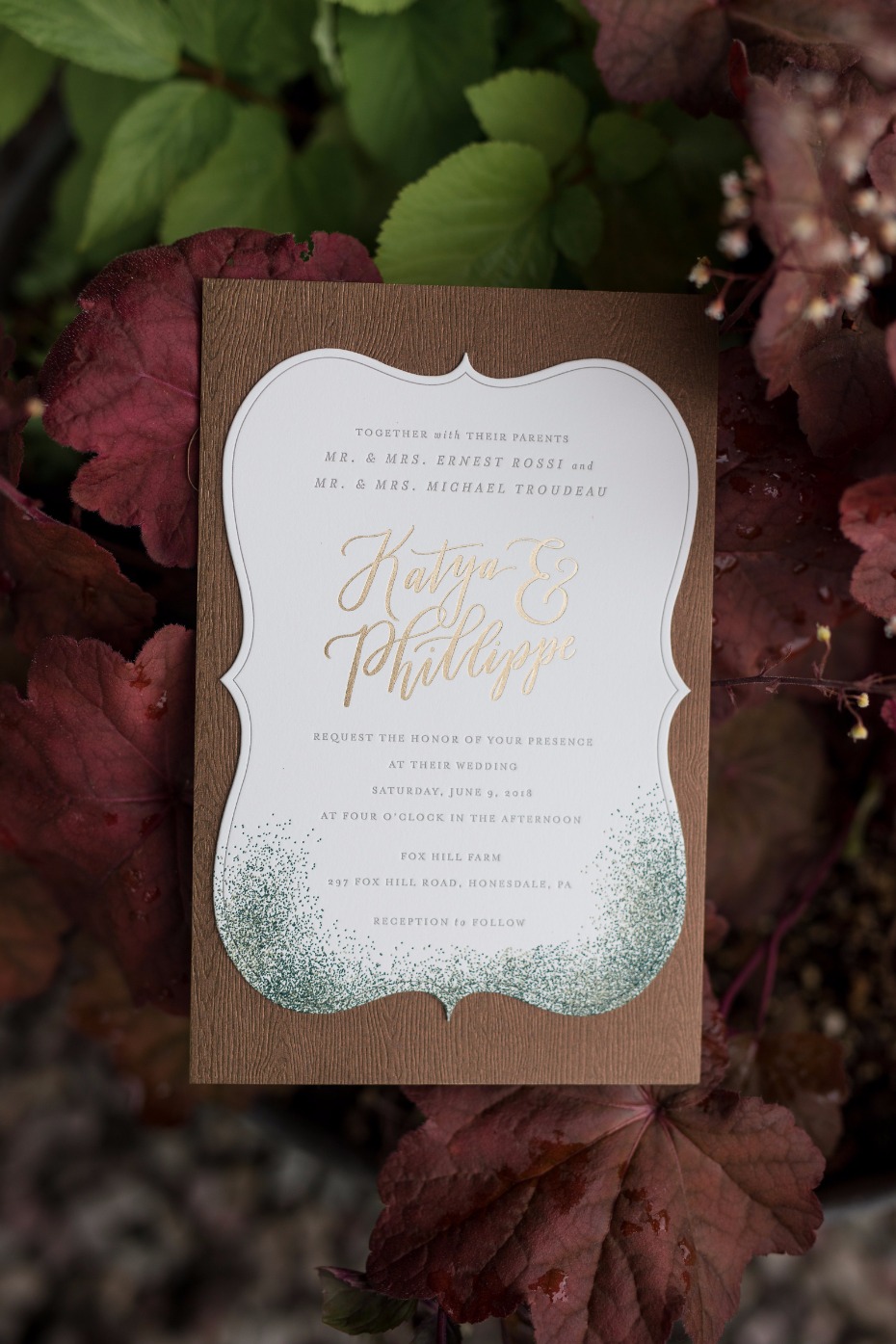 gold leaf wedding invitations.