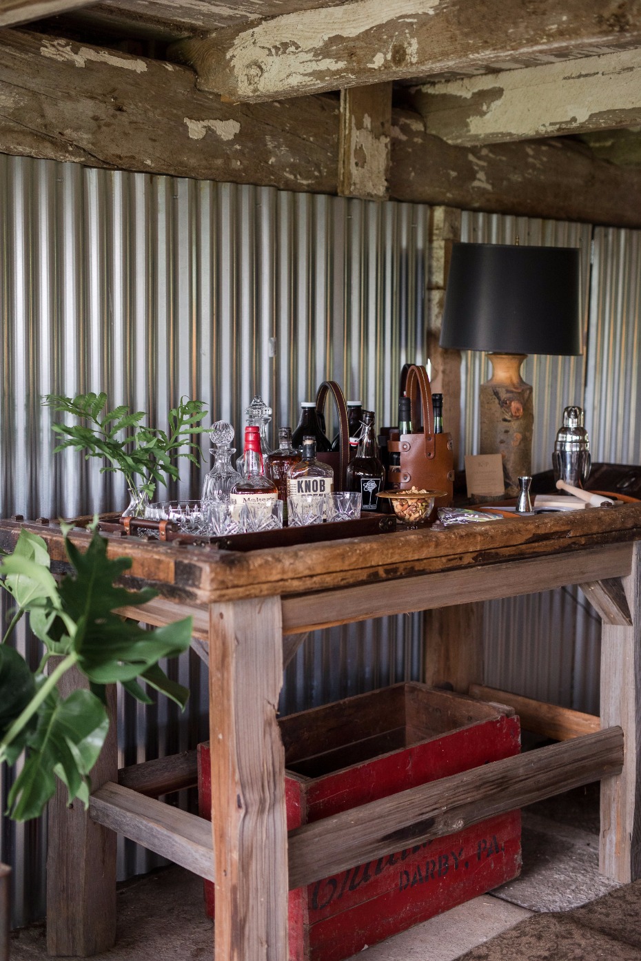 masculine bar idea for the groomsmen getting ready space