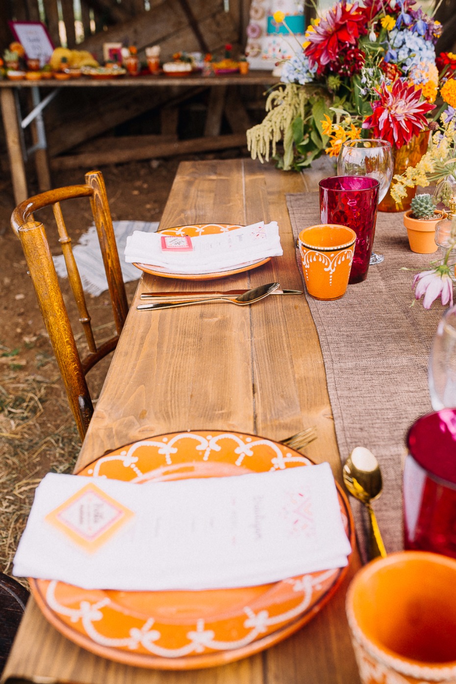 rustic fiesta style wedding table decor