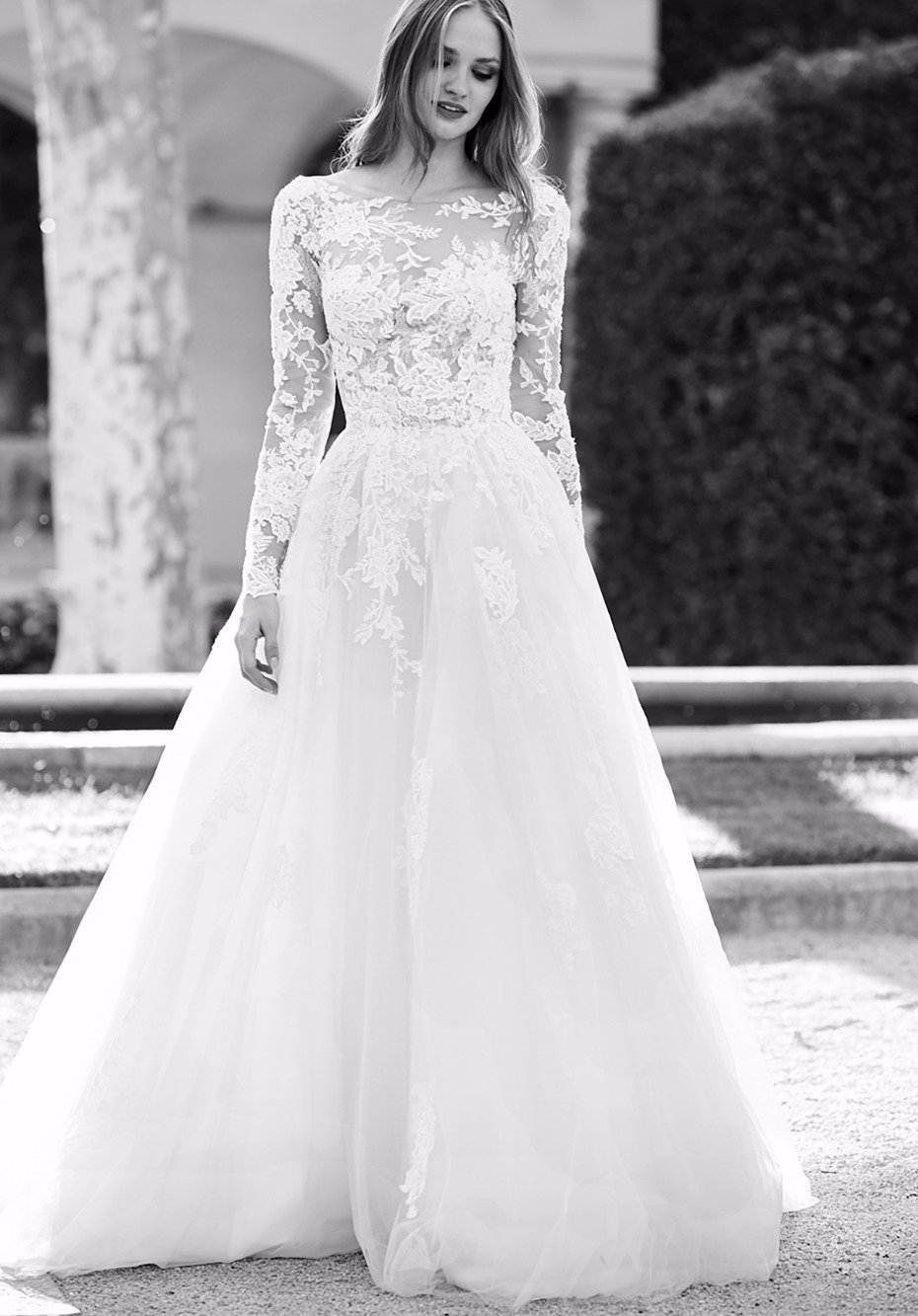 long sleeve lace ball gown