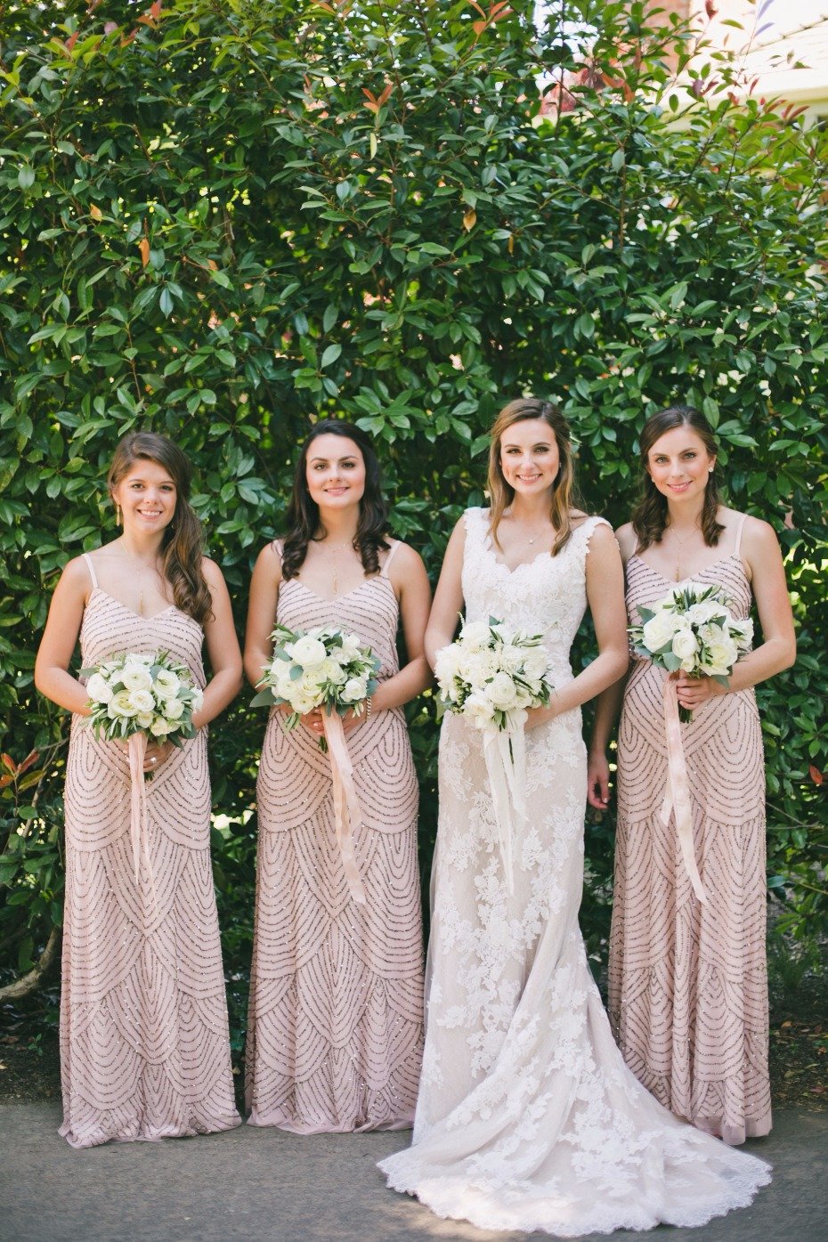 Adrianna Papell bridesmaid dresses in blush