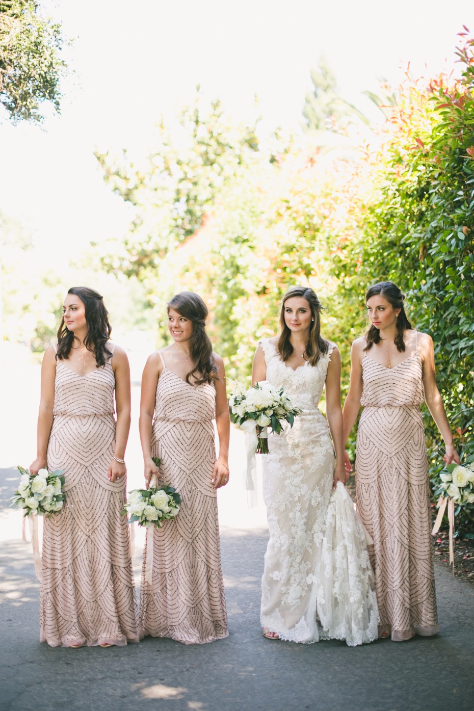 Adrianna Papell bridesmaid dresses in blush