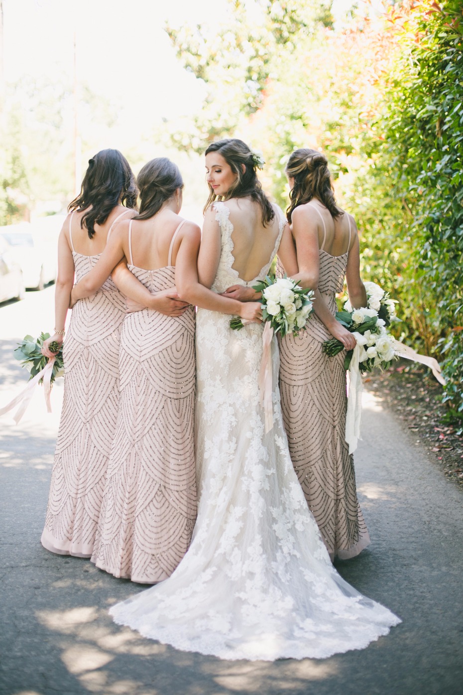 Adrianna Papell bridesmaid dresses in blush