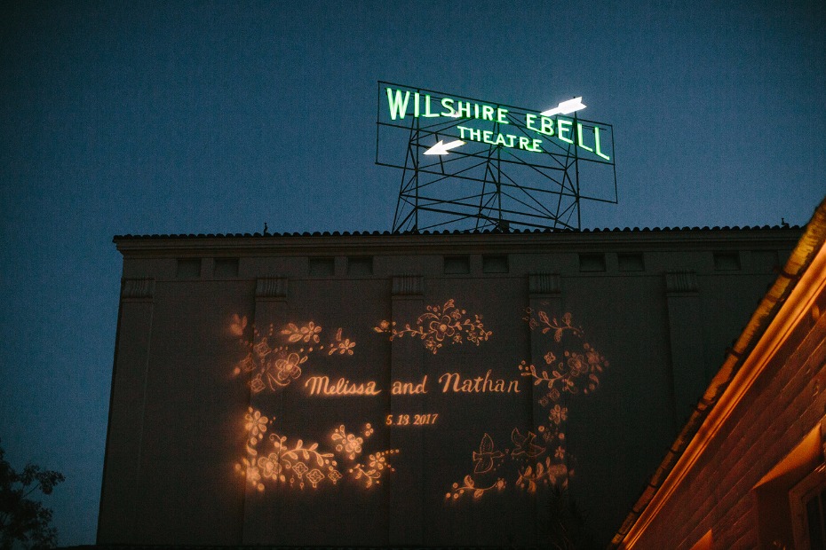 Wilshire Ebell wedding projection Melissa and Nathan