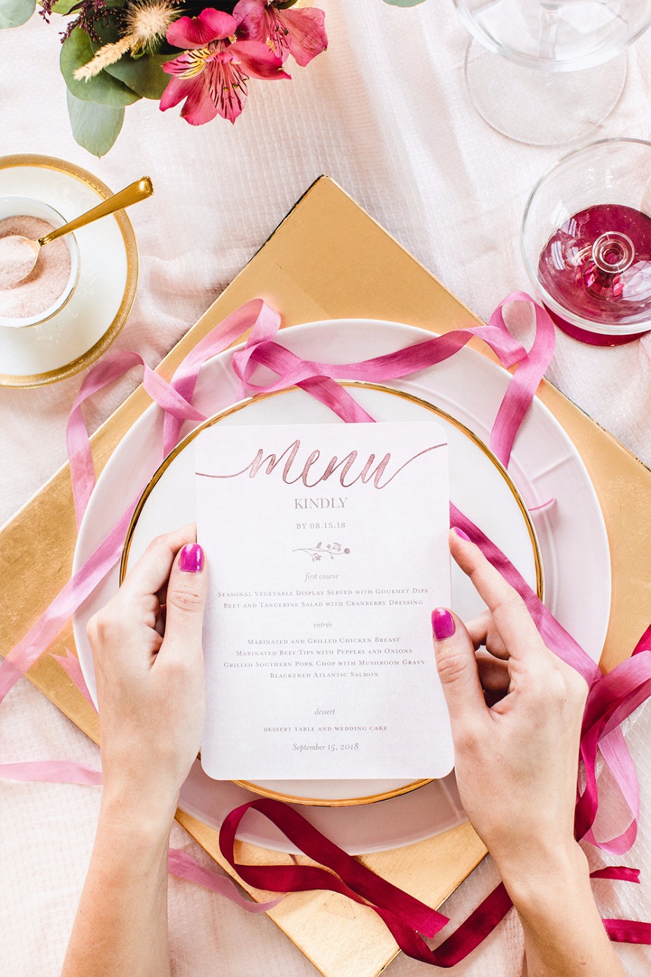 Delightful Blooms wedding menu from Shutterfly