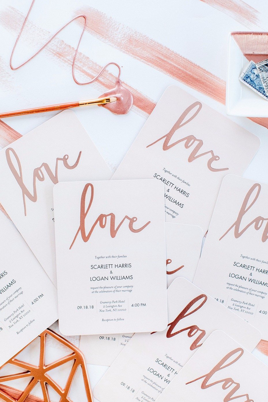 Rose gold wedding invites from Shutterfly