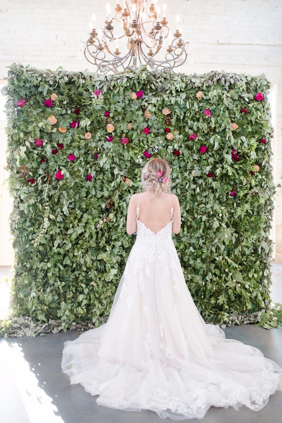 wedding dress dreams and romantic rose wall