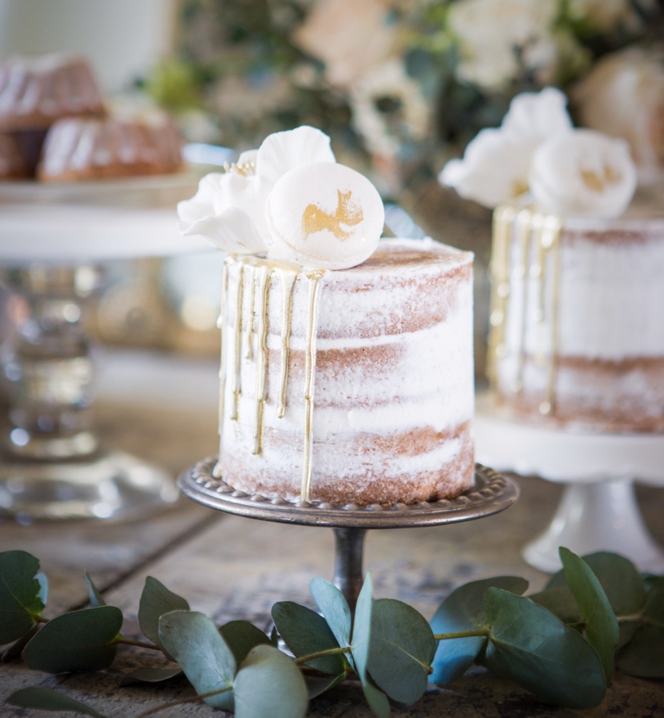 Mini naked cake with gold drip icing