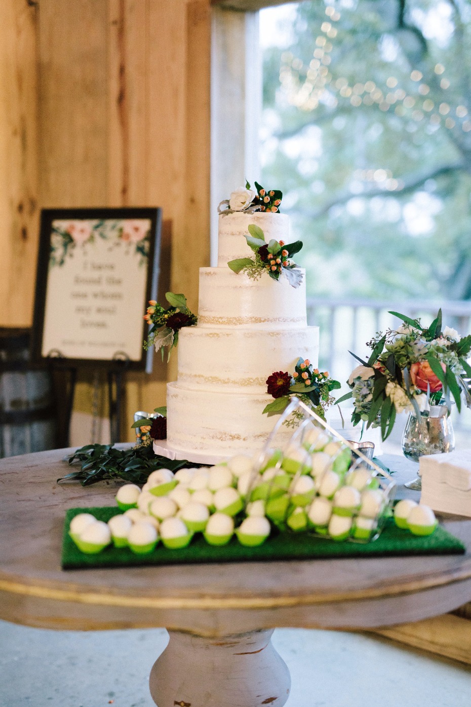 wedding cake and cute golf ball cake balls