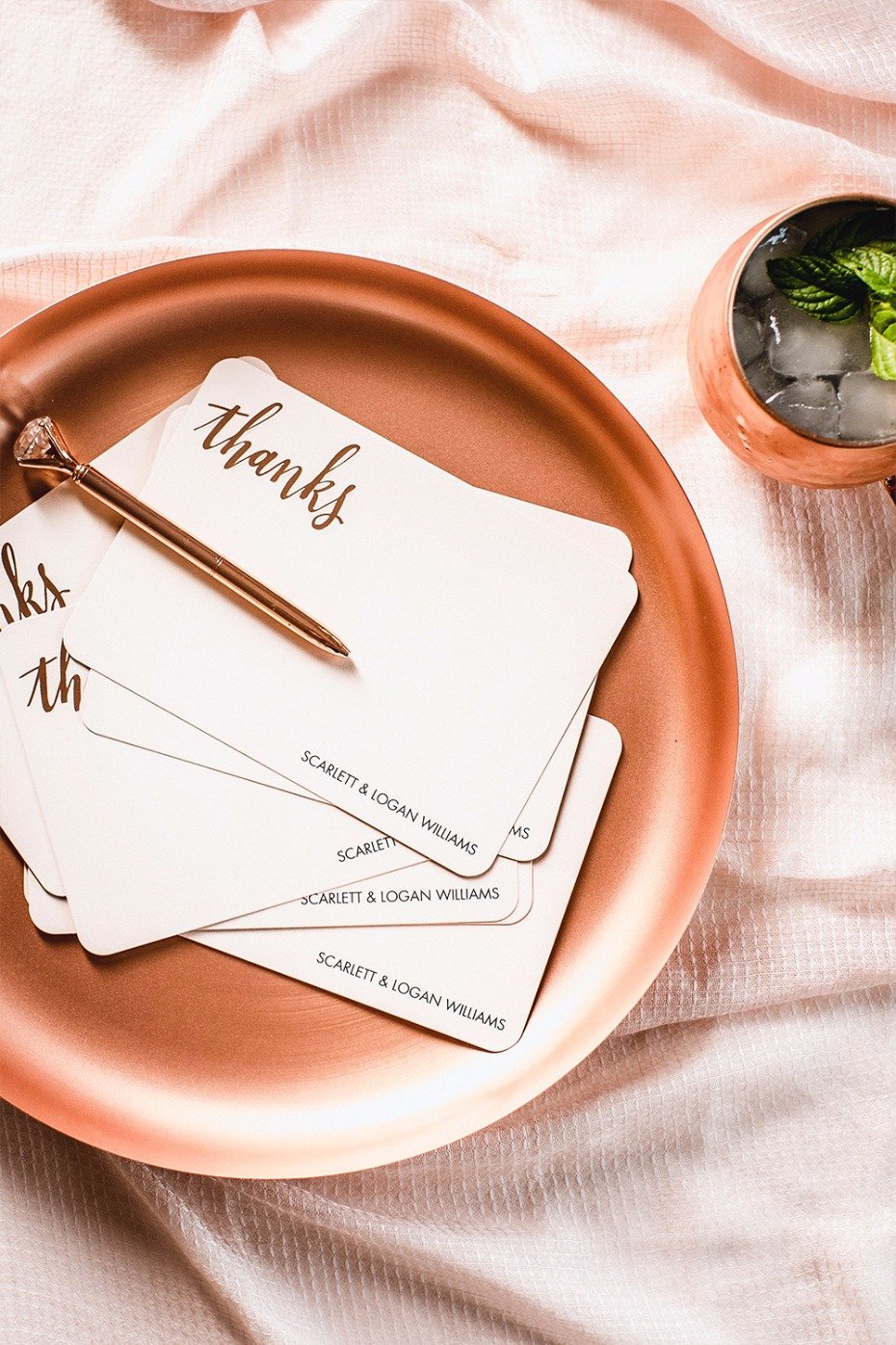 rose gold thank you cards