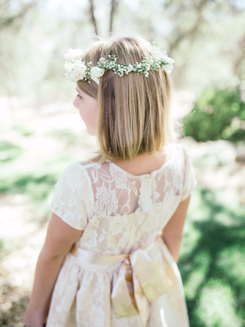 flower girl with rose and babys breath halo