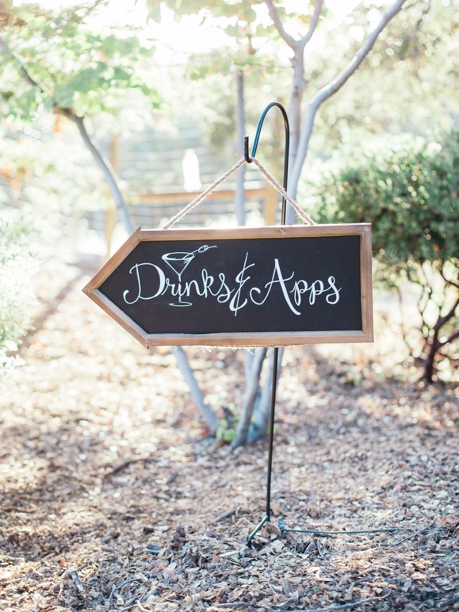 cute chalkboard drinks and apps wedding sign