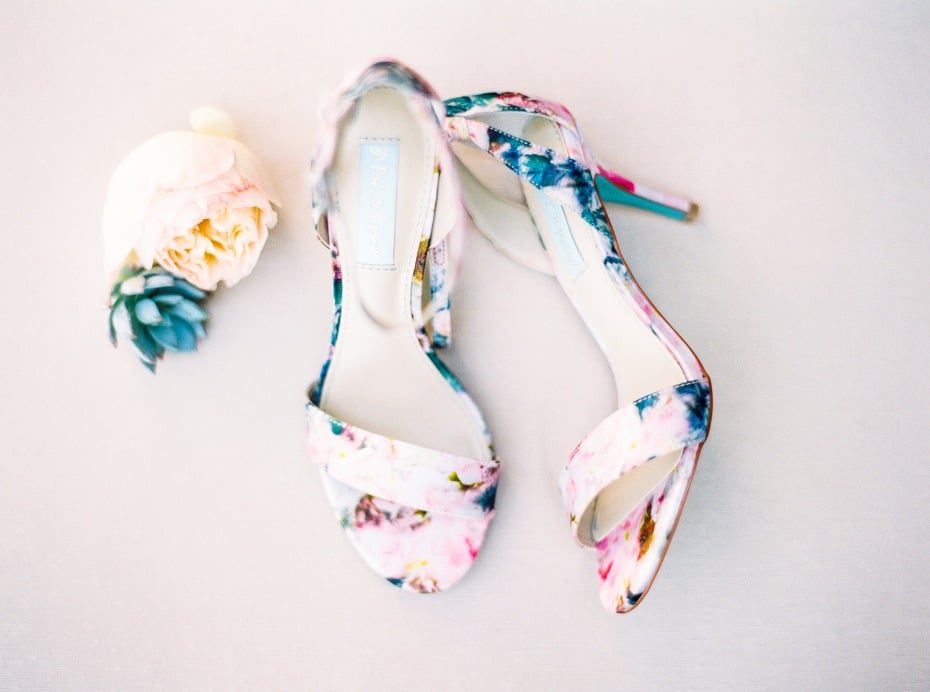 floral watercolor themed wedding shoes
