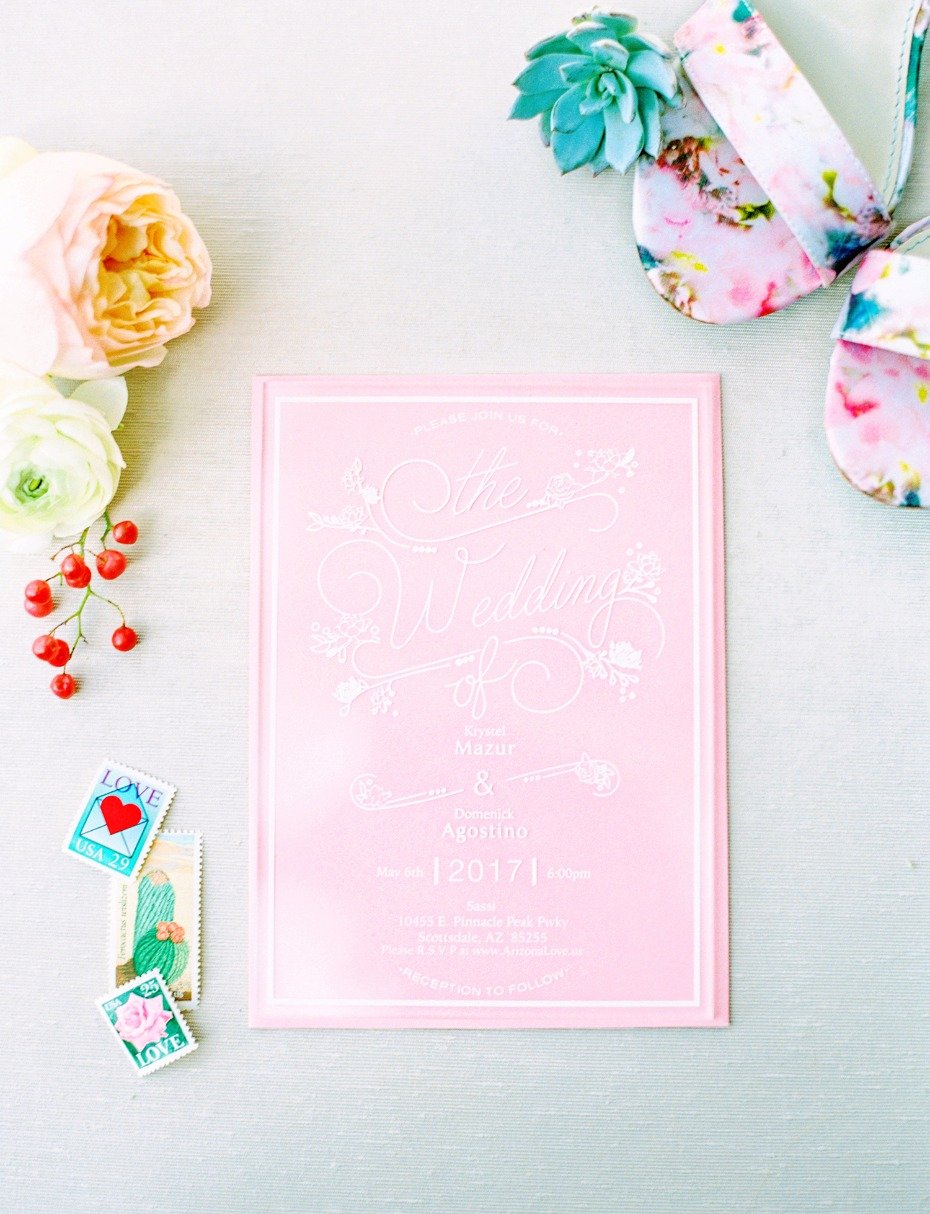 bright pink wedding invitation