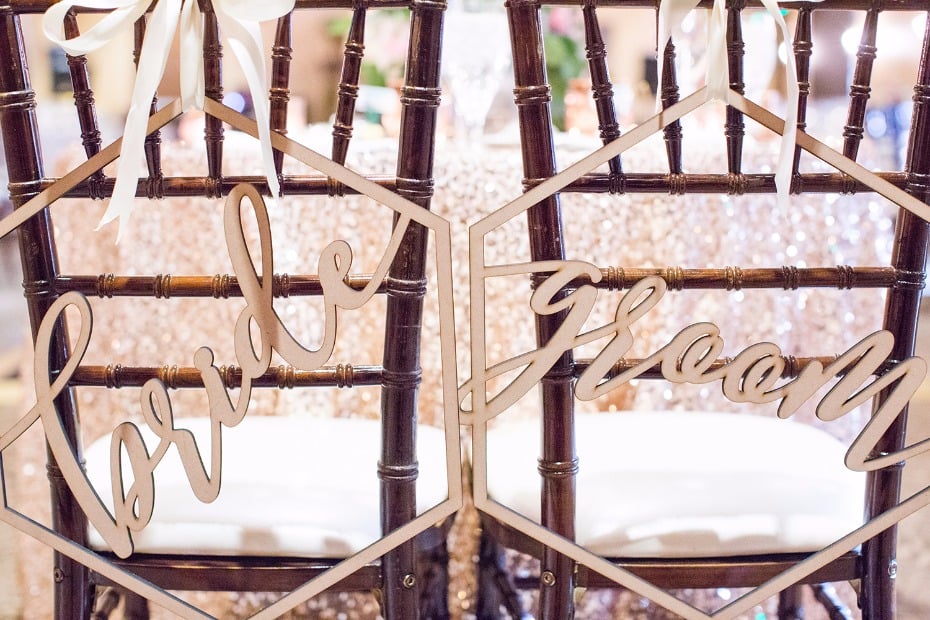 modern laser cut bride and groom seat signs