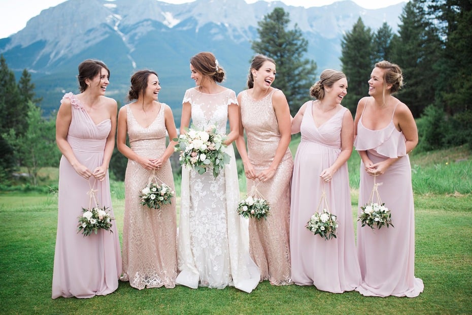 Bridesmaids in blush and gold