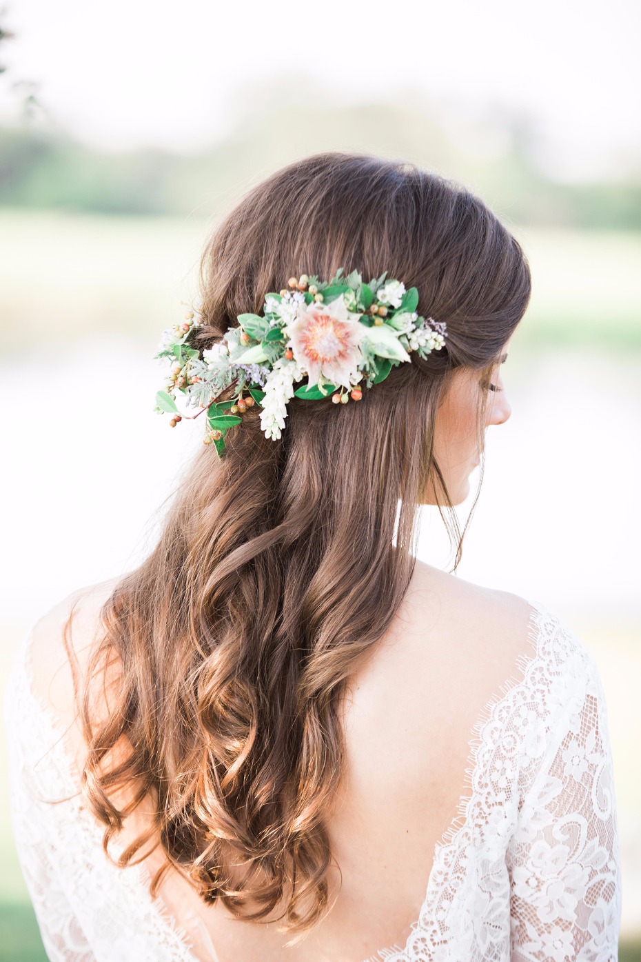Perfect wedding hair with florals accessory