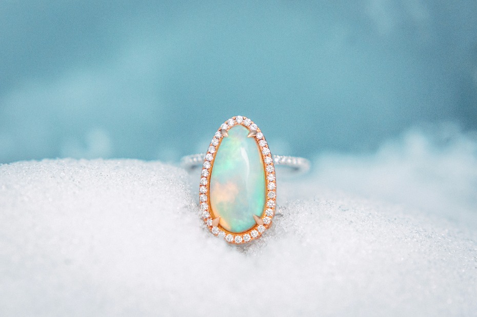 opal pear cut ring