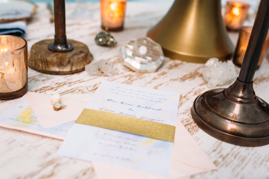 wedding stationery with gold belly band