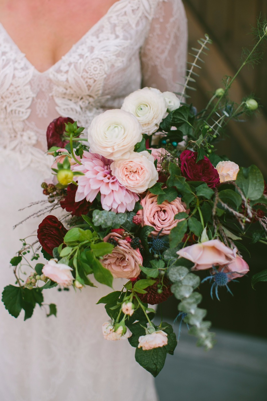 Moody bouquet in blush and burgundy