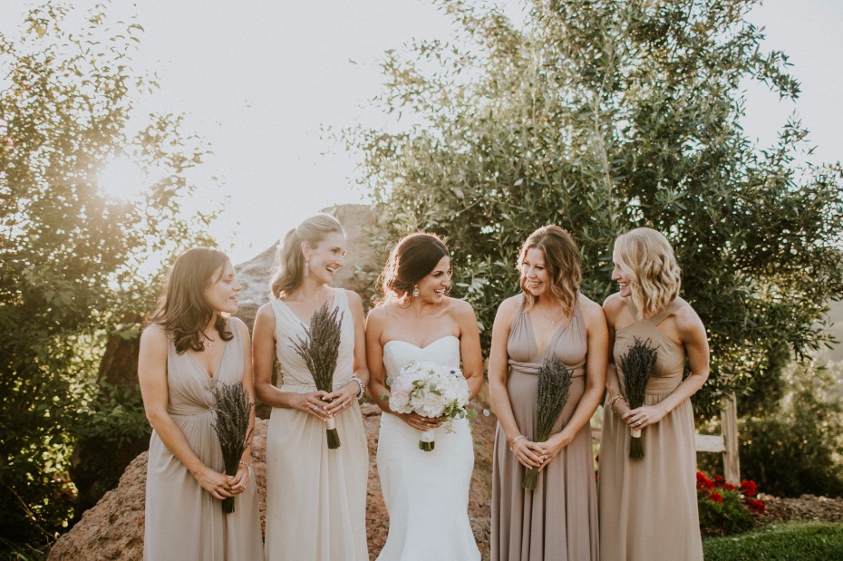 Neutral mix and match bridesmaid dresses