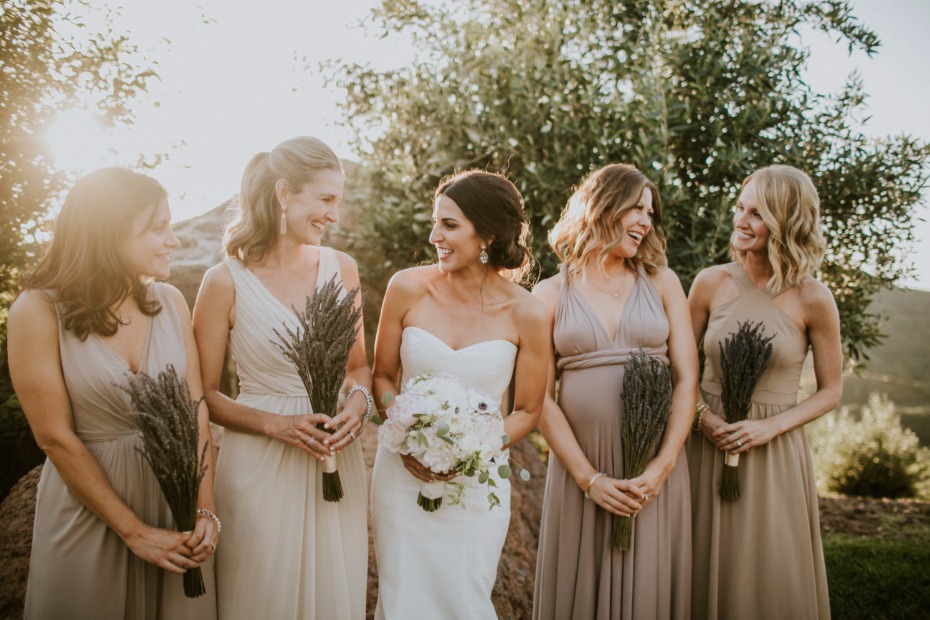 Mix and match bridesmaid dresses in neutral
