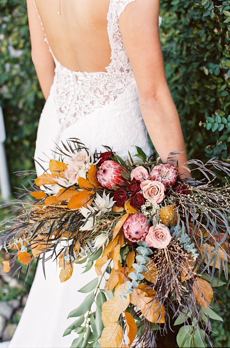 Fall bouquet with yellow, red and blush